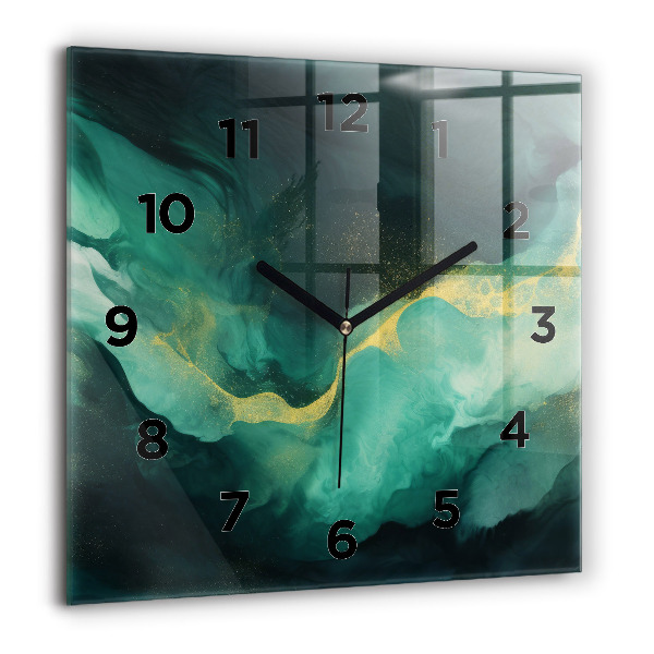 Square glass wall clock Green marble
