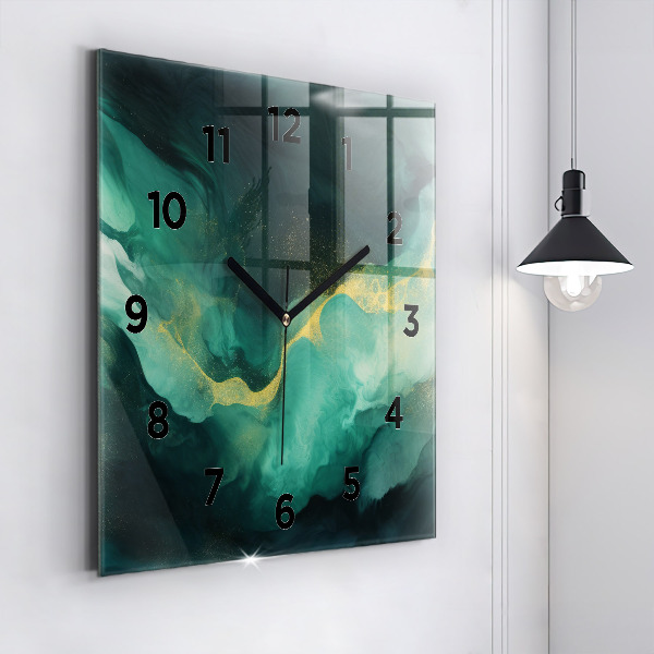 Square glass wall clock Green marble