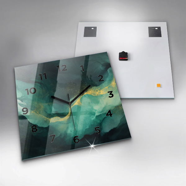 Square glass wall clock Green marble