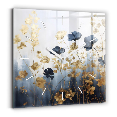 Square glass wall clock Abstract flowers