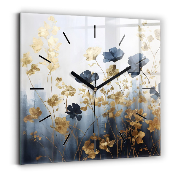 Square glass wall clock Abstract flowers