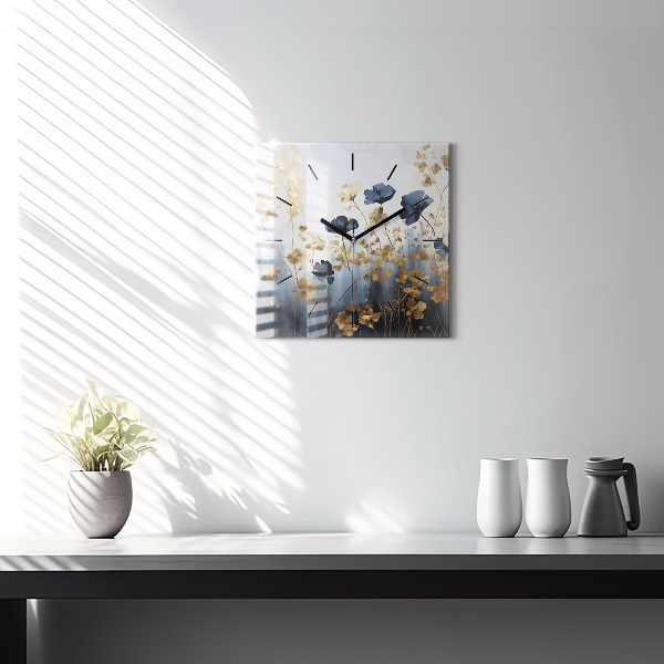 Square glass wall clock Abstract flowers