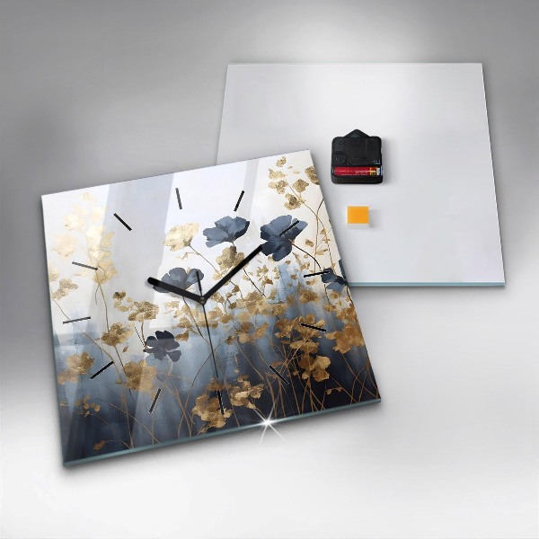 Square glass wall clock Abstract flowers