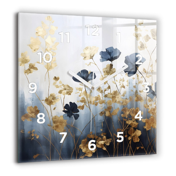 Square glass wall clock Abstract flowers