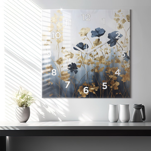 Square glass wall clock Abstract flowers