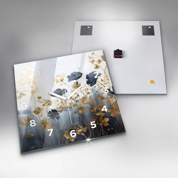 Square glass wall clock Abstract flowers