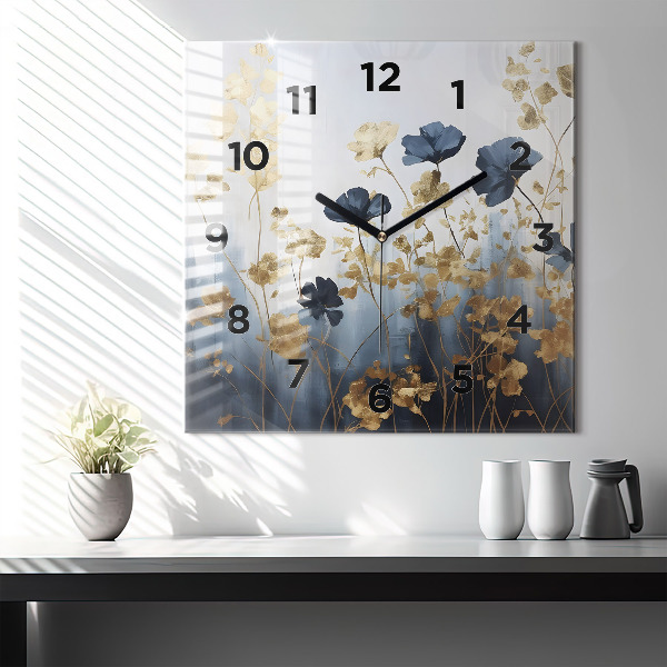 Square glass wall clock Abstract flowers