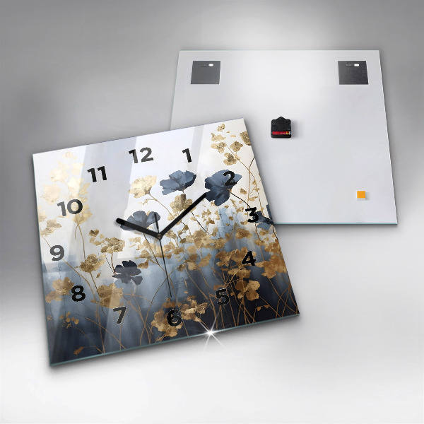 Square glass wall clock Abstract flowers