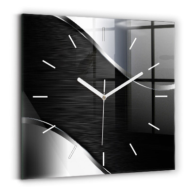 Square glass wall clock Black and silver lines