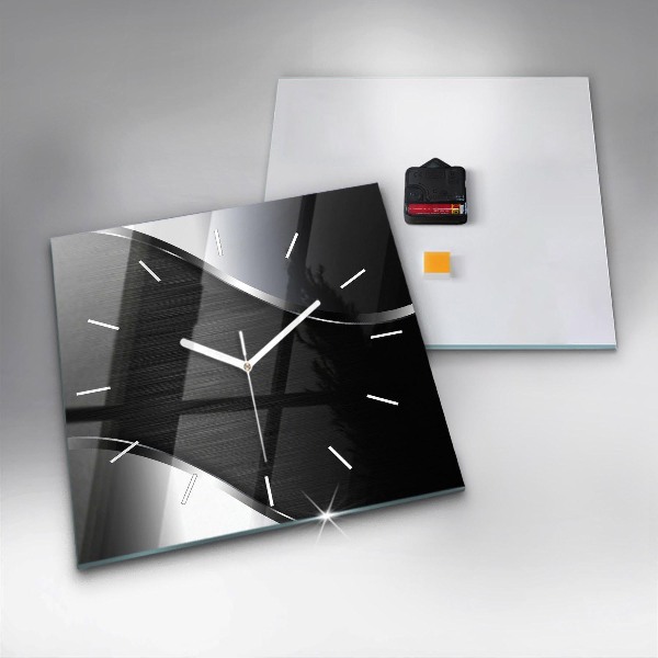 Square glass wall clock Black and silver lines
