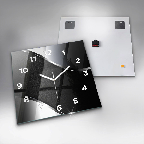 Square glass wall clock Black and silver lines