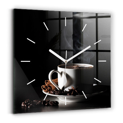 Square glass wall clock A cup of coffee