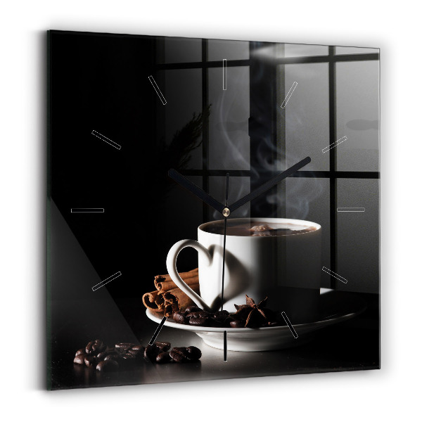 Square glass wall clock A cup of coffee