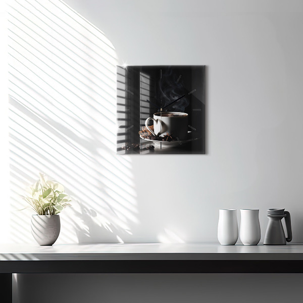 Square glass wall clock A cup of coffee