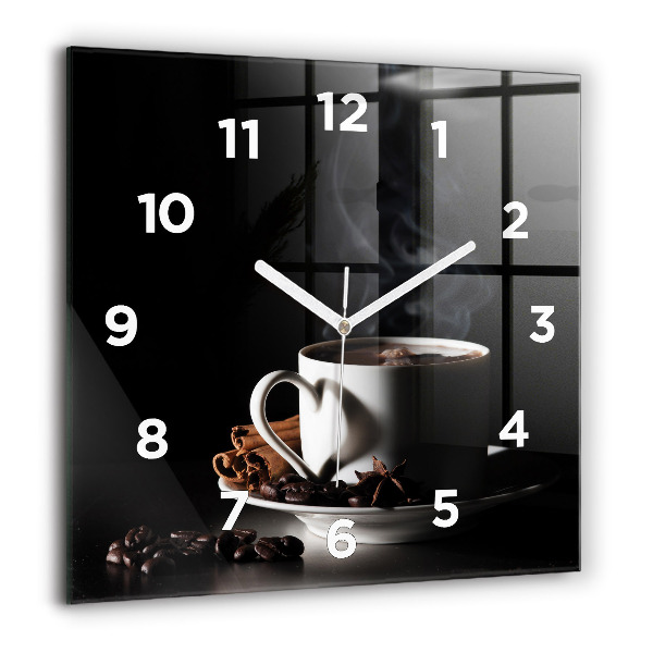 Square glass wall clock A cup of coffee
