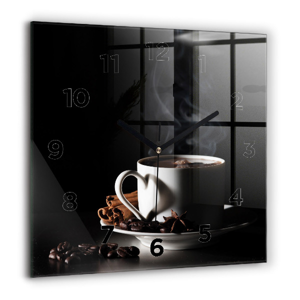 Square glass wall clock A cup of coffee