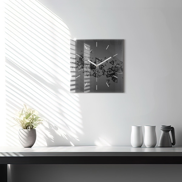 Square glass wall clock Dark abstraction