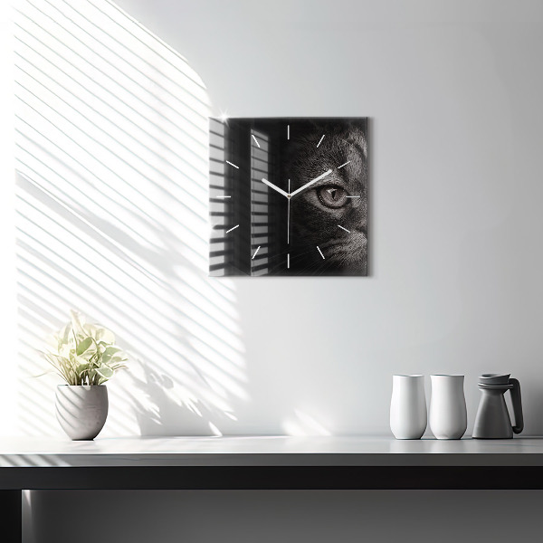 Square glass wall clock Scottish Fold Dog and Cat