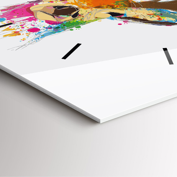 Square glass wall clock Colorful deer head