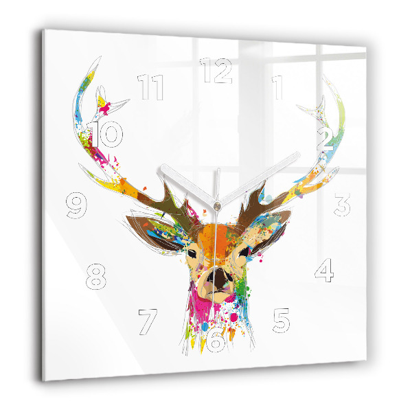 Square glass wall clock Colorful deer head