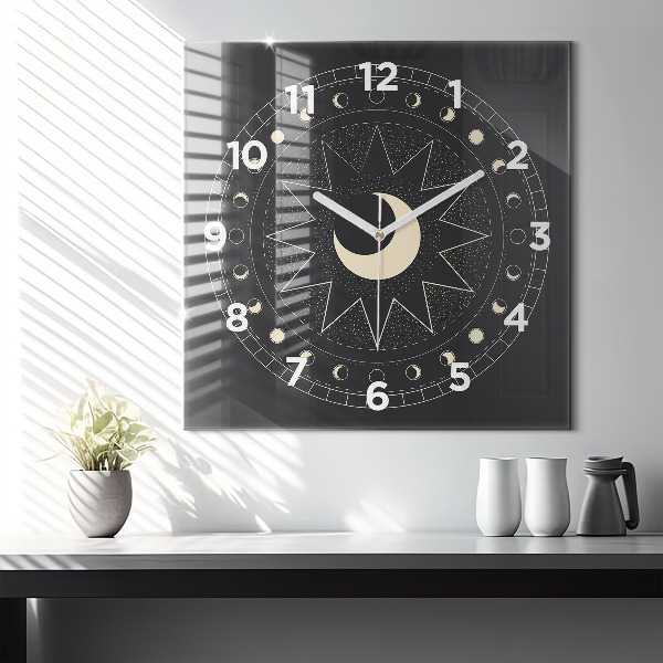 Square glass wall clock Moon phases