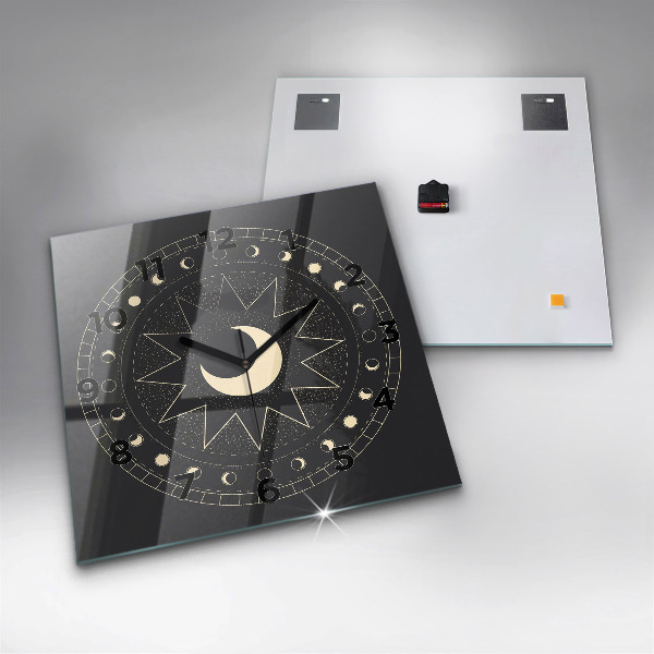 Square glass wall clock Moon phases