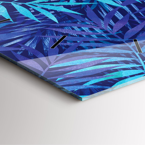 Square glass wall clock Blue leaves
