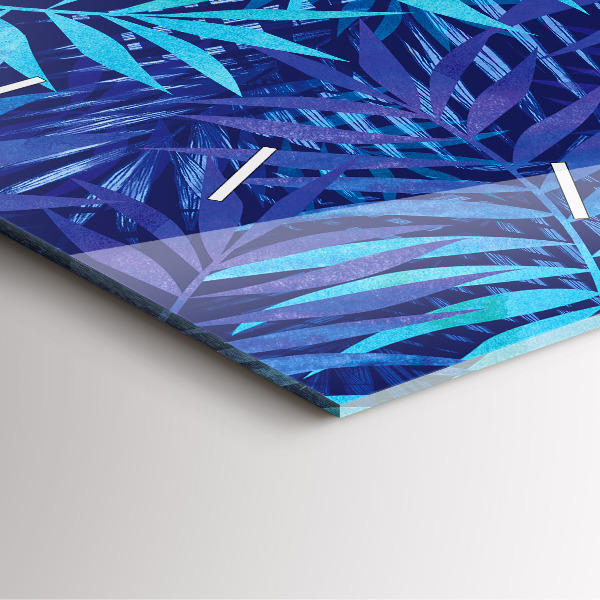 Square glass wall clock Blue leaves