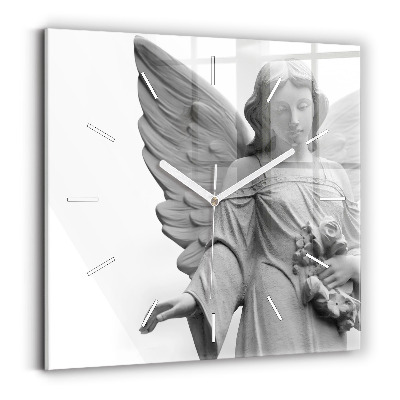 Square glass wall clock Old Angel Sculpture