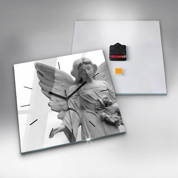 Square glass wall clock Old Angel Sculpture
