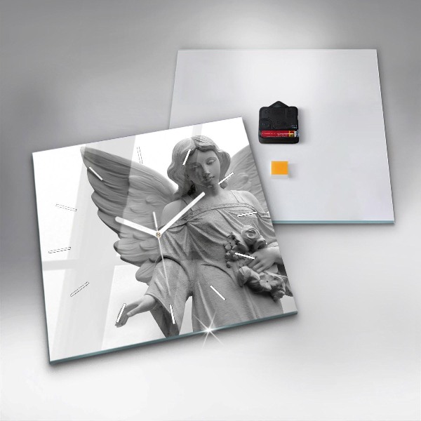 Square glass wall clock Old Angel Sculpture