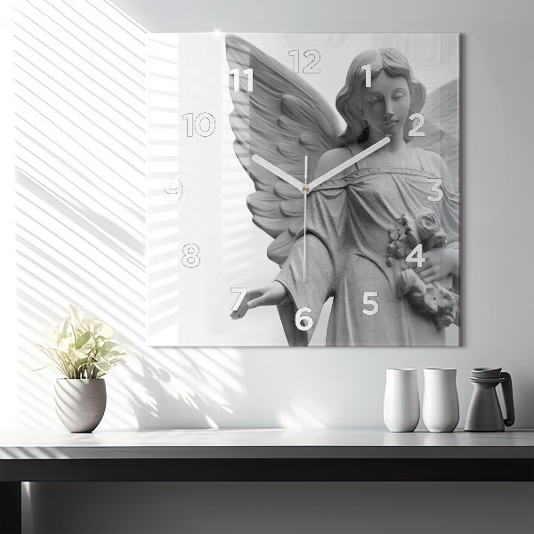 Square glass wall clock Old Angel Sculpture