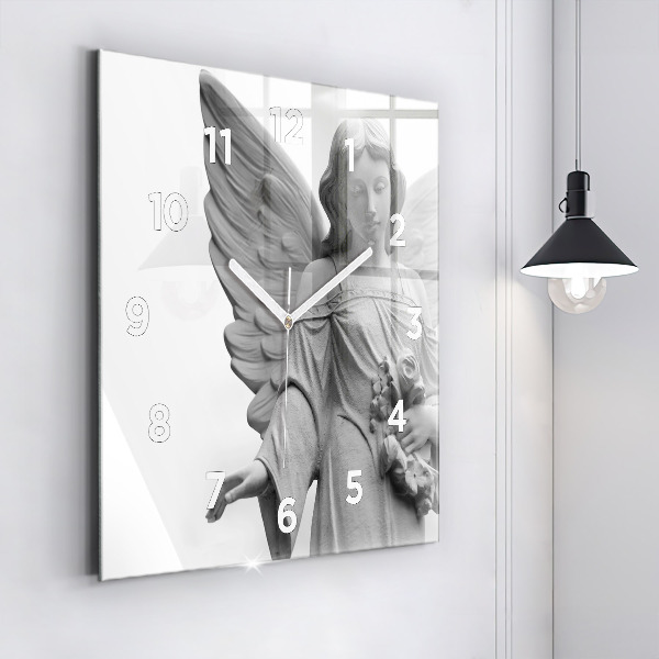 Square glass wall clock Old Angel Sculpture
