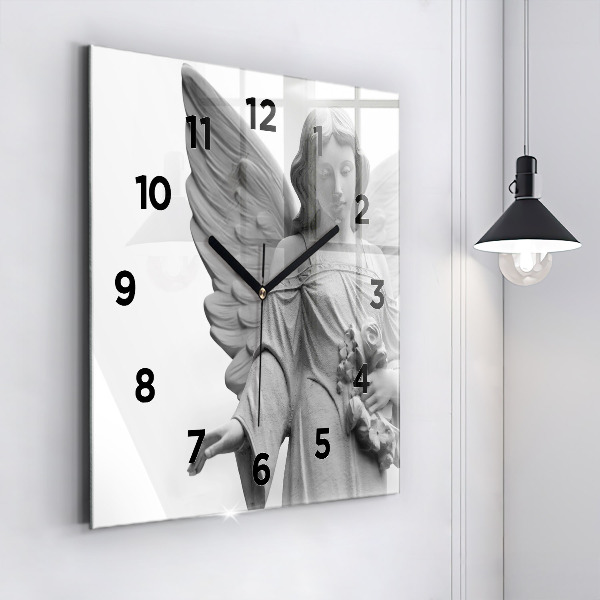 Square glass wall clock Old Angel Sculpture