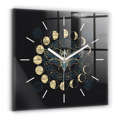 Square glass wall clock Moon Phases and Insect