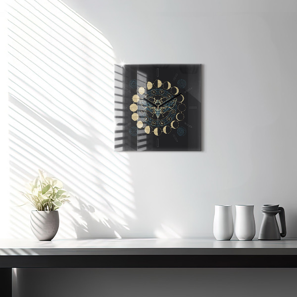 Square glass wall clock Moon Phases and Insect