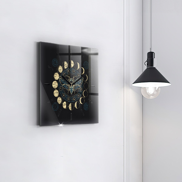 Square glass wall clock Moon Phases and Insect
