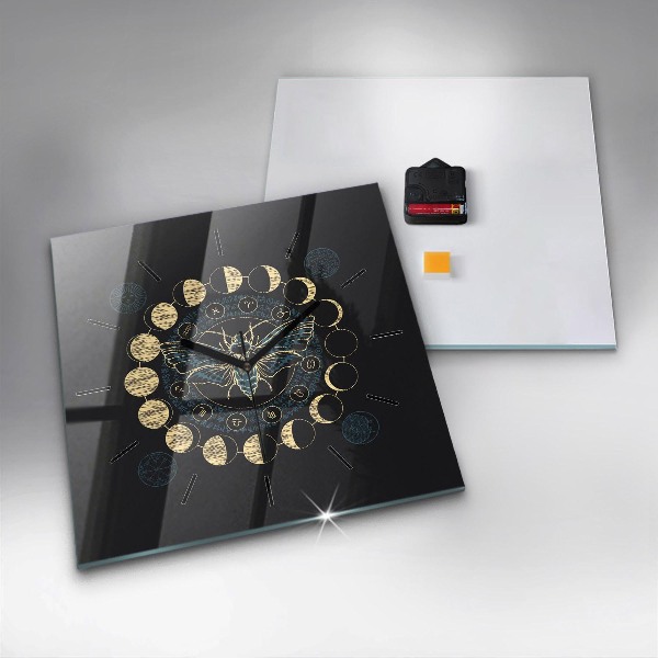 Square glass wall clock Moon Phases and Insect
