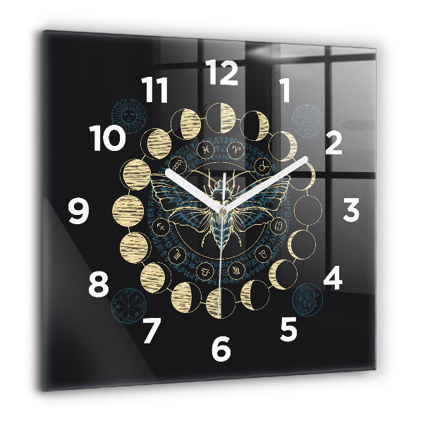 Square glass wall clock Moon Phases and Insect