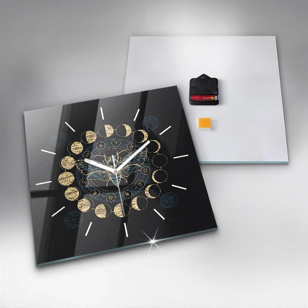 Square glass wall clock Moon Phases and Insect