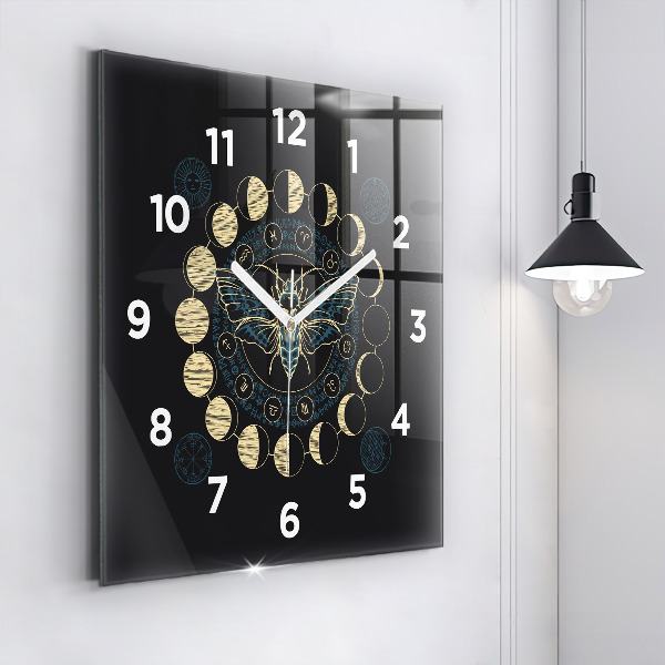 Square glass wall clock Moon Phases and Insect