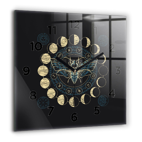 Square glass wall clock Moon Phases and Insect