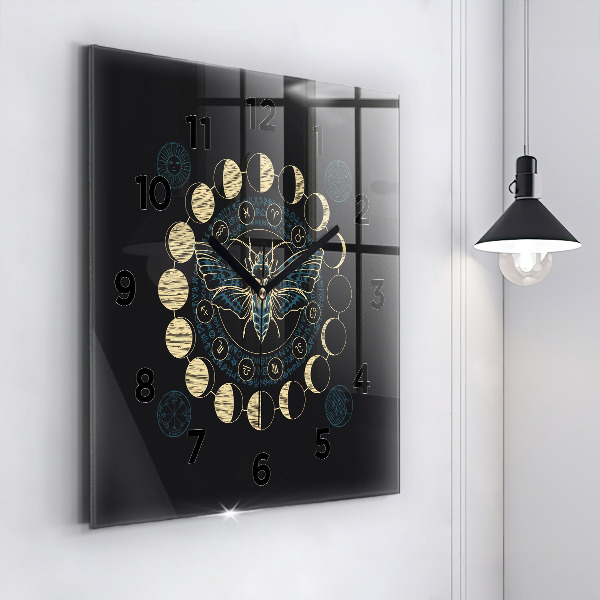Square glass wall clock Moon Phases and Insect