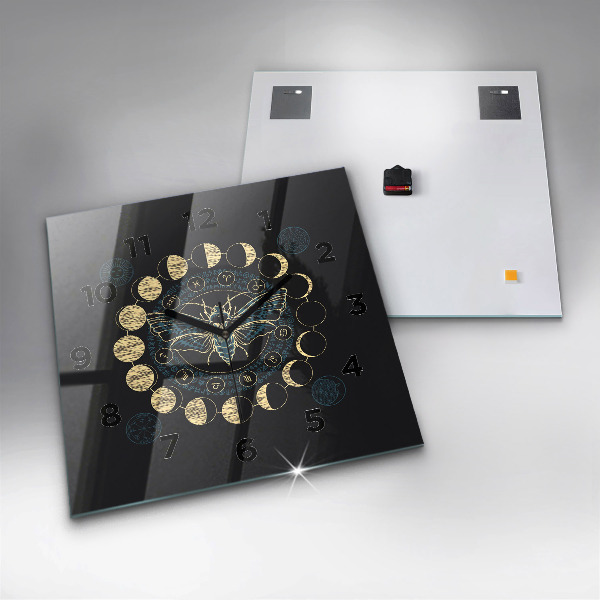 Square glass wall clock Moon Phases and Insect