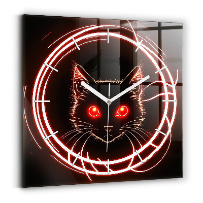 Square glass wall clock Cat with red eyes