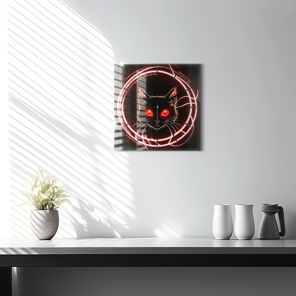 Square glass wall clock Cat with red eyes