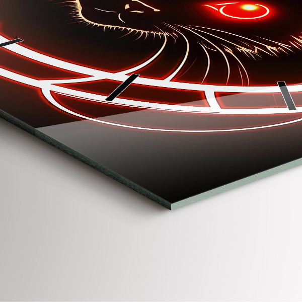 Square glass wall clock Cat with red eyes
