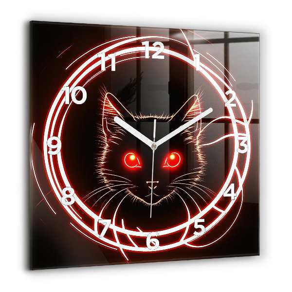 Square glass wall clock Cat with red eyes