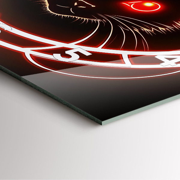Square glass wall clock Cat with red eyes