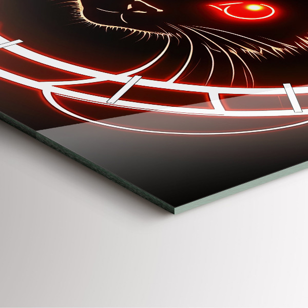 Square glass wall clock Cat with red eyes
